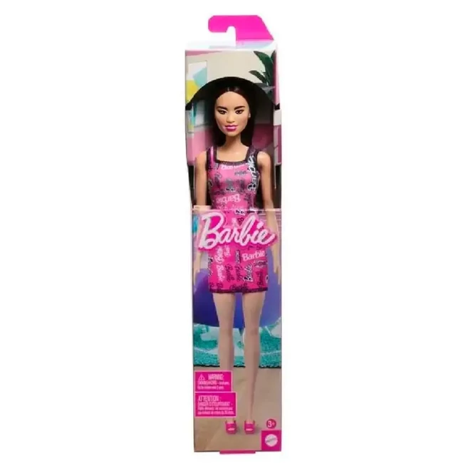 Barbie Chic barna hajú divatbaba rózsaszín Barbie ruhában – Mattel
