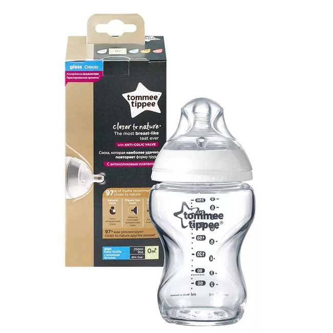 Tommee Tippee: Closer To Nature átlátszó üveg cumisüveg 250ml (0 hó+)
