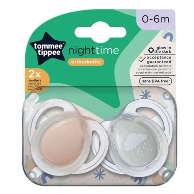 Tommee Tippee: Night Time 2 db-os fluoreszkáló ortodontikus cumi szett több változatban (0–6 hó)