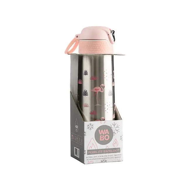 Nebulo: Wabo ezüst flamingós acél termosz 450ml